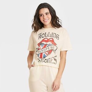 LIKE NEW Womens Rolling Stones Europe 82 Short Sleeve Cropped Graphic T-Shirt XL